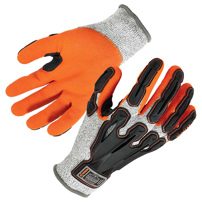 922CR CUT RESISTANT GLOVE NIV 5 NITRILE AMPALMTPR BACK, GREY/ORANGE - ERGODYNE