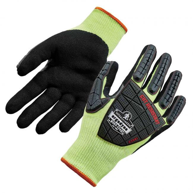 7141 CUT RESISTANT GLOVE, CAT D, NITRILE PALM, TPR BACK, FLUO YELLOW/BLACK - ERGODYNE