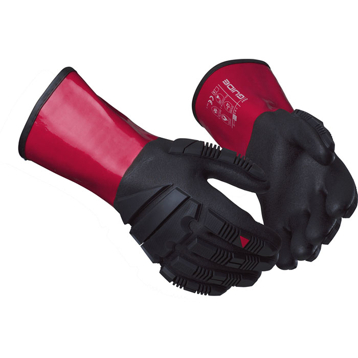 4507 CUT, IMPACT AND CHEMICAL RESISTANT GLOVE, CATEGORY C, NITRILE/PVC, BLACK/RED - GUIDE
